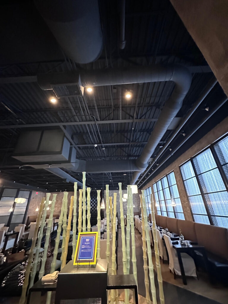 Overhead ductwork and supply runs in a hotel dining room – Alltech HVAC commercial job